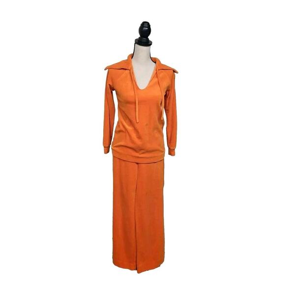 Lanz Tracksuit Size Small Vintage Velour Orange Rare 70s Sailor‎ Wide Leg - Picture 1 of 11